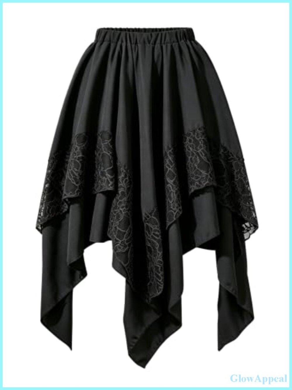 Renaissance Pirate Fairy Asymmetrical Midi Skirt Contrast Lace Whimsical